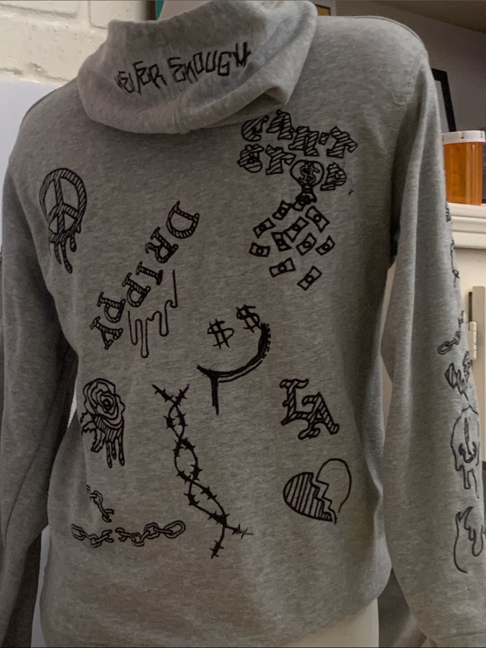 Eighty Eight Grey Hoodie-Style Men's Shirt with Black Graphic Prints